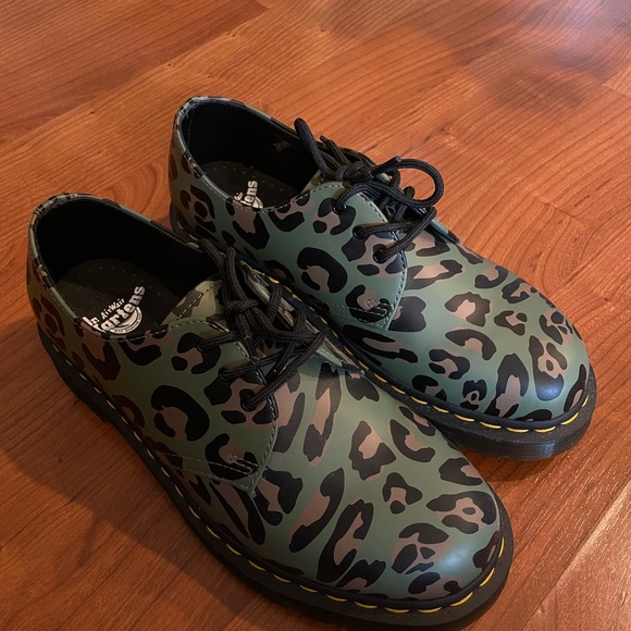 Dr. Martens Olive and Black Leopard Print Oxfords - Picture 2 of 3